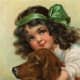 Vintage cute kids: Irish girl with Irish setter dog "The pride of Erin's Isle is she, Dear Irish Molly O!"