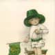 Vintage children: Little boy in green top hat waving Irish flag &quot;See my flag, see my hat. Sure you're right! My name is Pat.&quot;