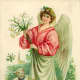 Vintage Easter angel card with lilies and lambs