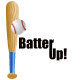 Baseball bat clip art: bat and ball vertical -- "Batter Up!"