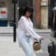 Daisy Lowe in faded denim and pumps