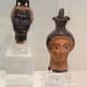 Moving into the classical period, early 5th century BCE. Perfumes were sold in mini vases like this; I wonder if the exotic facial types are meant to suggest where they come from. (For students, this is Athens NM 2058 and NM 2077)