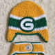 Great Gift Idea - Baby - Hand Made Football Fan - baby hat and matching diaper hand crocheted in green and gold Green Bay Packers