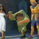 Concept Art of Quasimodo leaving Notre Dame with Esmeralda and Phoebus