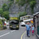 The tour bus of Cheddar Gorge while at the bottom of the gorge. 