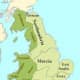 Map of Anglo-Saxon kingdoms during medieval times.