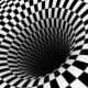 Optical visual illusion with contrasting black and white squares which appear to rotate