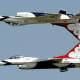 The USAF Thunderbirds perform the calypso pass at Kogalniceanu airport, near Constanta, east of Bucharest, Romania on June 7, 2011.