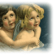 Free vintage Christmas angels on a cloud clip art