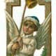 Vintage little boy Christmas angel ringing a bell