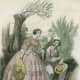 1878: Victorian man and woman fishing in lake