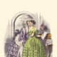 1850: Tiered Victorian dresses in lavender and green