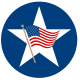 American flags: Waving flag on pole with blue circle and star background