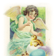 Vintage Easter clip art images: Vintage angel with Easter egg and baby chick