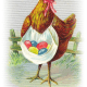 Free vintage Easter clip art images: Mother chicken with colored Easter eggs
