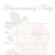 White housewarming party invitation with pink rose
