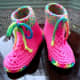 These slippers are worked with a super thick neon sole material and multiple strands on toppers.