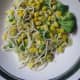 Broccoli and corn in buttered noodles