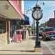 The O.K. Staudt's Jewelers clock in downtown Okmulgee.