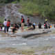 Visitors in the midst of the (mild) rapids