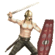 A typical Gallic warrior and archetype barbarian with his bare chest, fierce moustache and patterned trousers.
