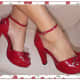 Red high heel sandals.