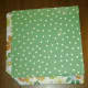 1. Take one folded page and use roller adhesive on one side. Press it into place on the inside of one cover as shown.