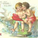 Two cherubs with hearts and doves vintage Valentines card