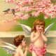 Two cherubs under a cherry tree vintage Valentine's Day card