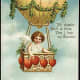 Cherub in a hot air balloon: &quot;With Love from Thy Valentine&quot; message vintage Valentine card