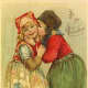 Cute kids: little boy and girl kissing on Valentine card