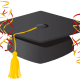free graduation scrapbook embellishment: mortarboard or graduation cap with red and yellow streamers
