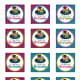 Free square printable blue, pink, green and yellow cupcake toppers