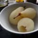 Pears left to cool before adding to the dessert dish with the other fruits.