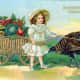 Free vintage Thanksgiving postcards: Girl and turkey