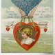 Victorian valentine card with heart hot air balloon