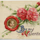 Vintage portrait with red and pink carnations Valentine's Day card "Be My Valentine"