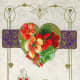 Double-click to see larger version I Free Victorian valentine greeting with scrollwork, a gold heart and flowers