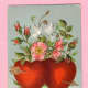Free Victorian valentine card with two red hearts, doves and flowers