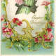 Vintage Easter cards: Victorian woman coming out of an ornate Easter egg