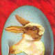 Vintage Easter cards: Easter bunny coming out of a blue Easter egg