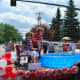 Int'l Falls Mayor Shawn Mason and Fort Frances Mayor Roy Avis re-enact the International Tug of War held July 2nd, 2011....team Canada won.