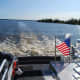 The Voyageur is underway, heading north from the Rainy Lake Visitor Center