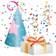 Blue birthday hat and present clipart