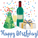 Birthday hat, wine, wine bottle  and present clipart