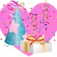 Pink heart with birthday hat and present clipart