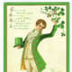 St. Patrick's Day cards: Colonial Irish lad in green coat with green top hat and shamrocks "To Greet You on St. Patrick's Day"