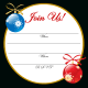 black border, red and blue Christmas ornaments