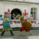 Saint George and the Turk fighting in a mummers play performed by the Waterley Bottom Mummers at Wotton-under-Edge, England, for St. George's Day.
