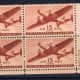 This is another airmail stamp from U.S. issued in 1941. This is a plate block of 4, which is a corner block with the Plate Number in the margin.